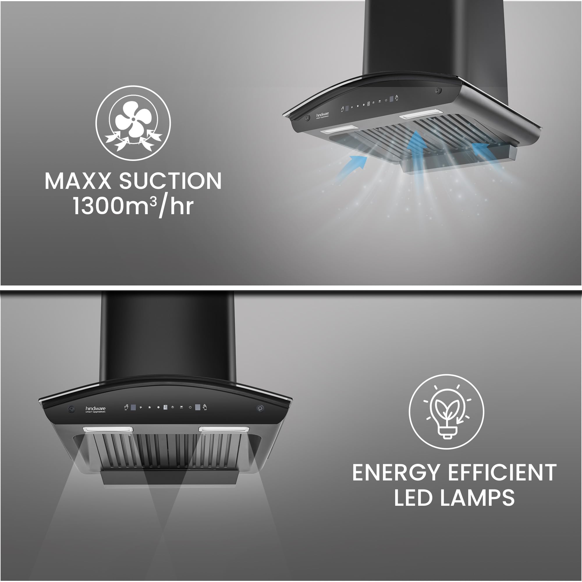 Hindware Smart Appliances Lyra 60 Auto Clean Kitchen Chimney with Max Suction 1300 m3/hr | Energy Efficient LED Lamps | Thermal Auto Clean Technology | Motion Sensor | Kitchen Chimney