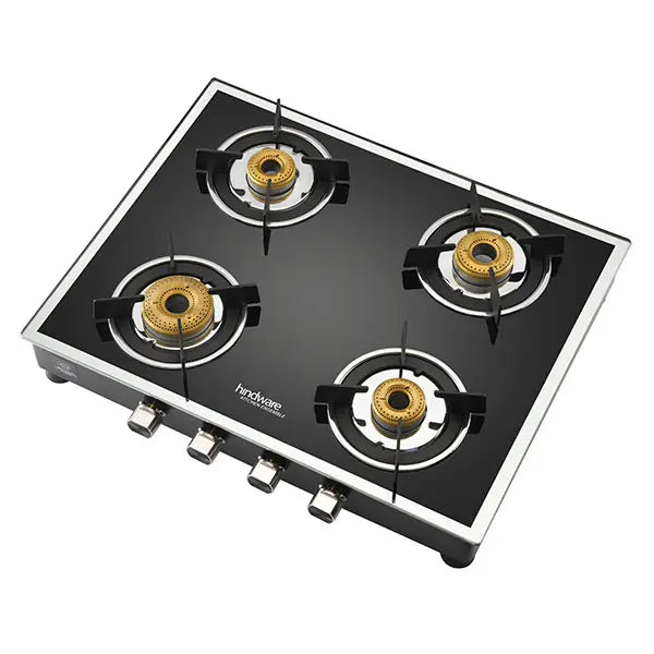 Hindware Gas Stove VEGO 4 Brass Burner Manual Ignition Black