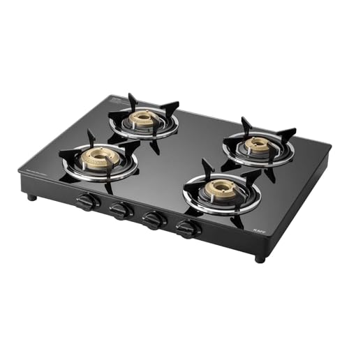 KAFF CTC 63 4B Gas Stove/Cooktop 4 Burners with Auto Electric Ignition 63 CM, High Efficiency Brass Burners, Black Tempered Glass, Enamelled Pan Support (Black)