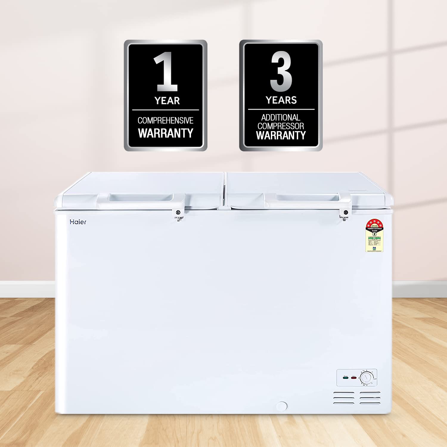 Haier HFC-500DM5-5 star rating double door hard top model, Convertible with Inside metal liner, White