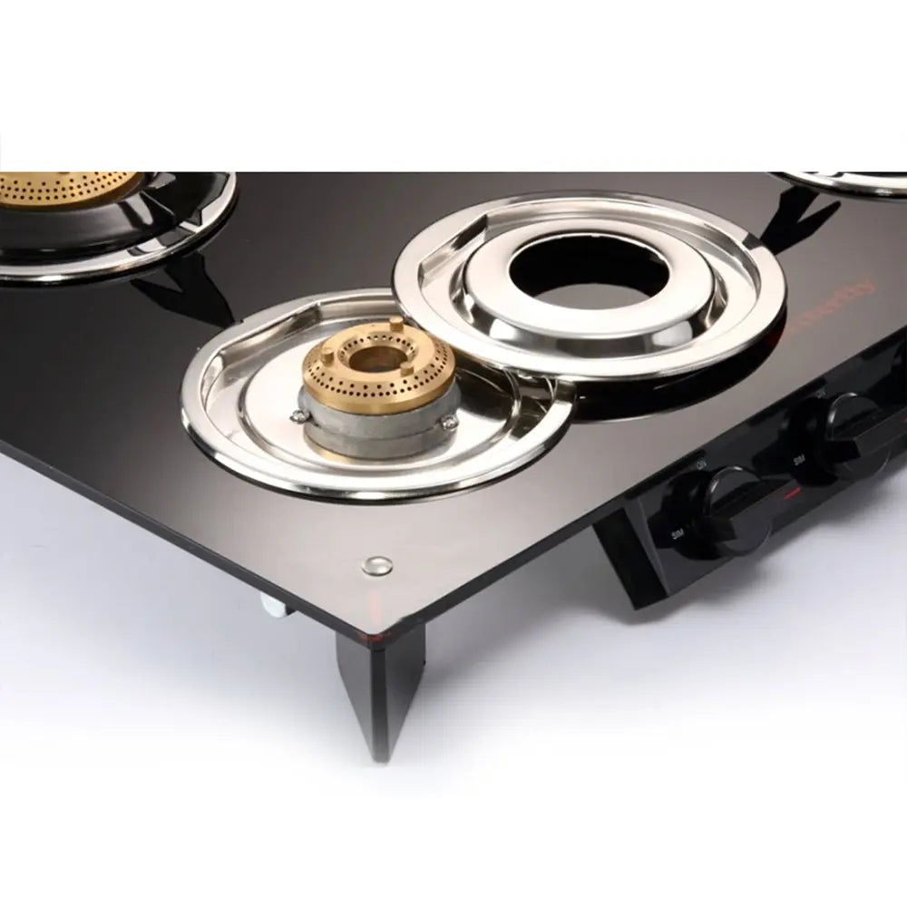 Butterfly Prism Glass 2 Burner Gas Stove, Black/Red