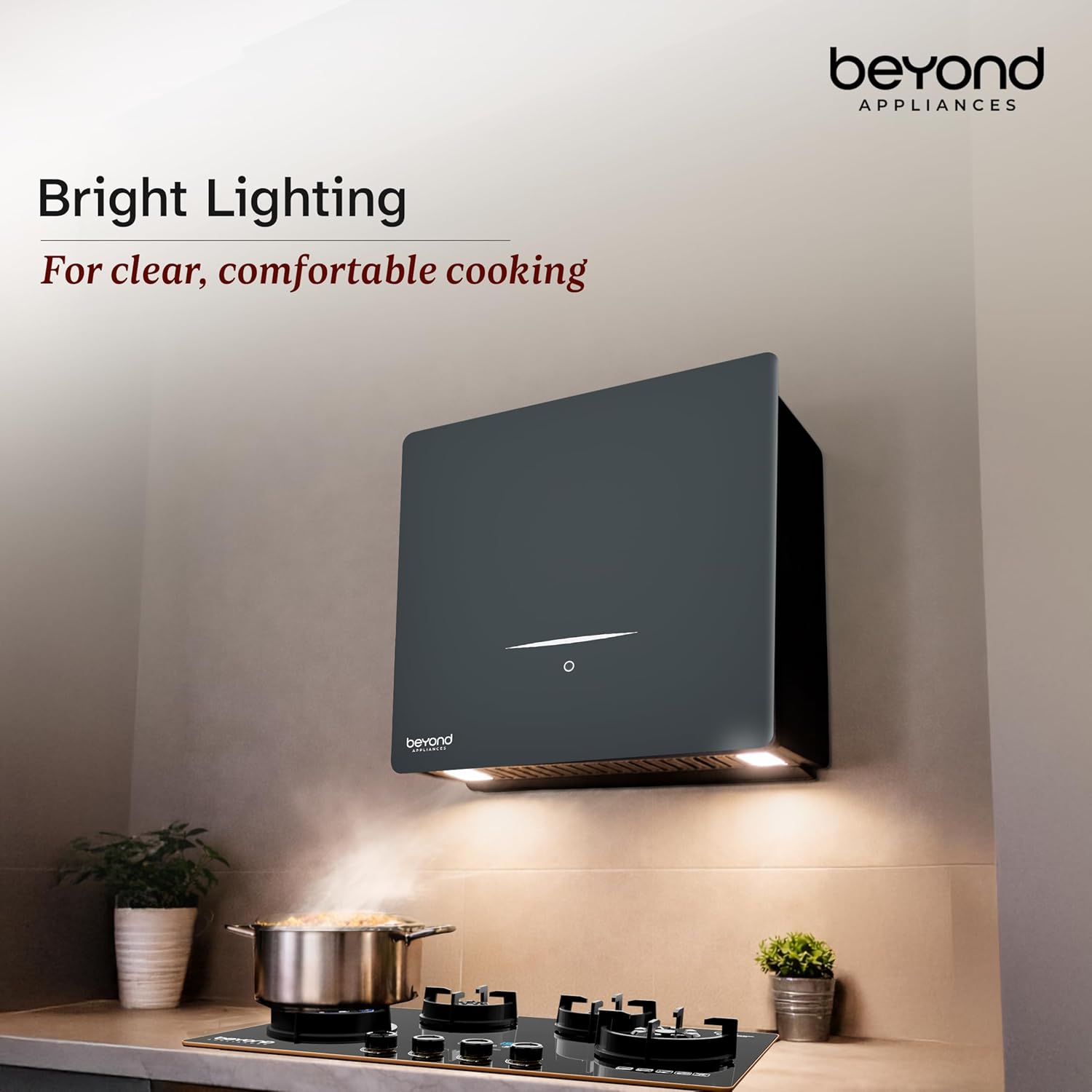 Beyond Appliances Cube Pro Plug N Play Ductless Kitchen Chimney | 1400 CMH | Auto Clean | 5-Stage Charcoal Activated Filter | Touch Control | 3-way Suction | 48dB Low Noise | Grey
