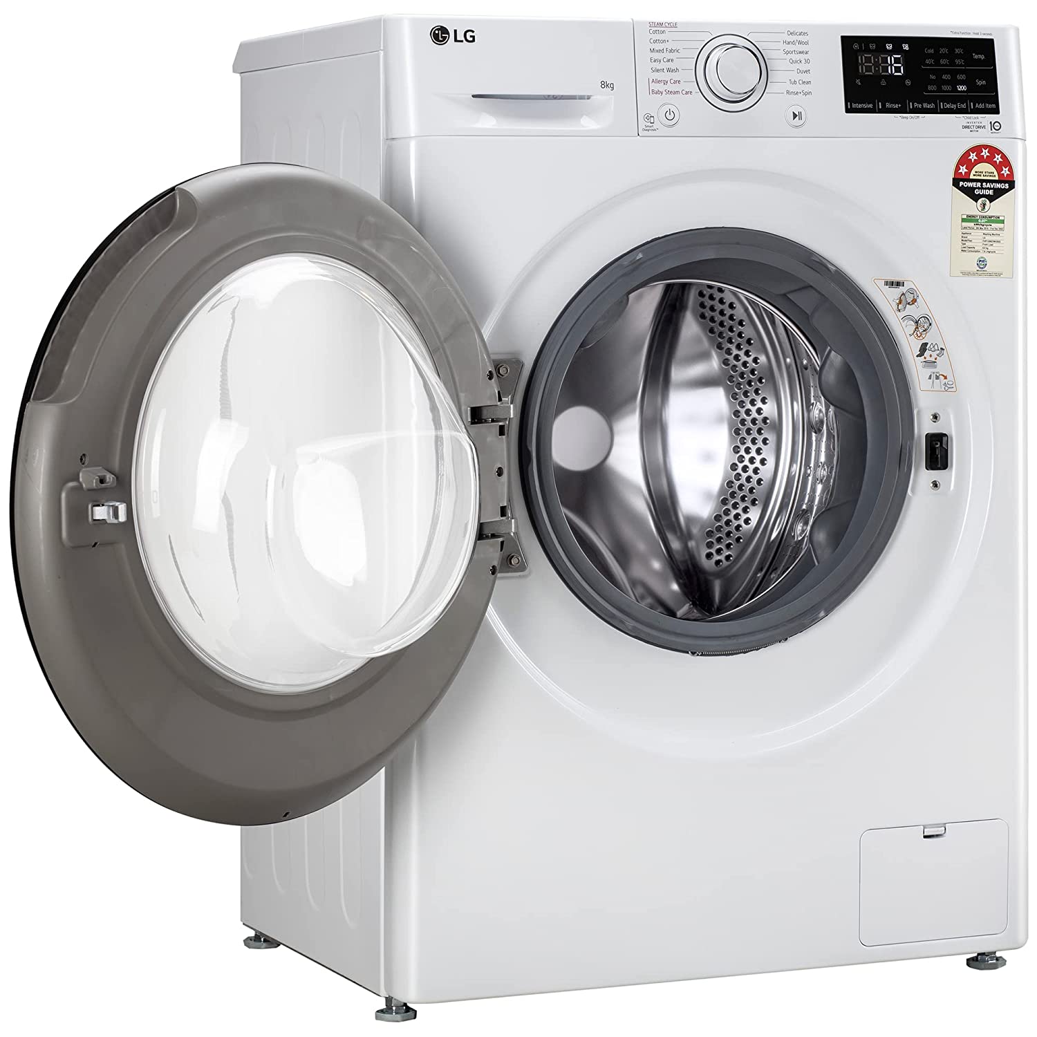 LG 8 Kg 5 Star Inverter Fully-Automatic Front Loading Washing Machine with Inbuilt heater (FHP1208Z3W, Blue White, AI DD Technology & Steam for Hygiene)