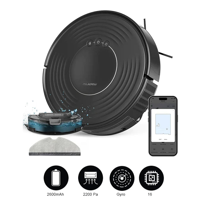 Milagrow BlackCat 23 Nano -Wet & Dry Floor Cleaning Robot with 2600 mAh Battery & 2200Pa Suction Power
