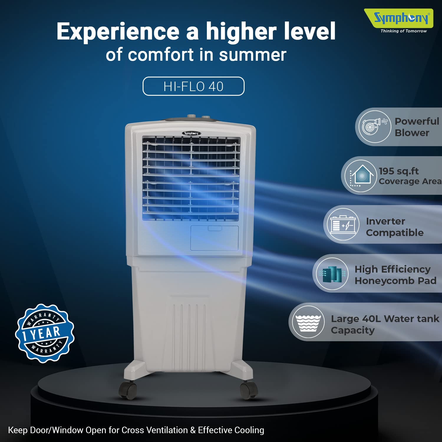 Symphony HiFlo 40 Personal Air Cooler Light Grey
