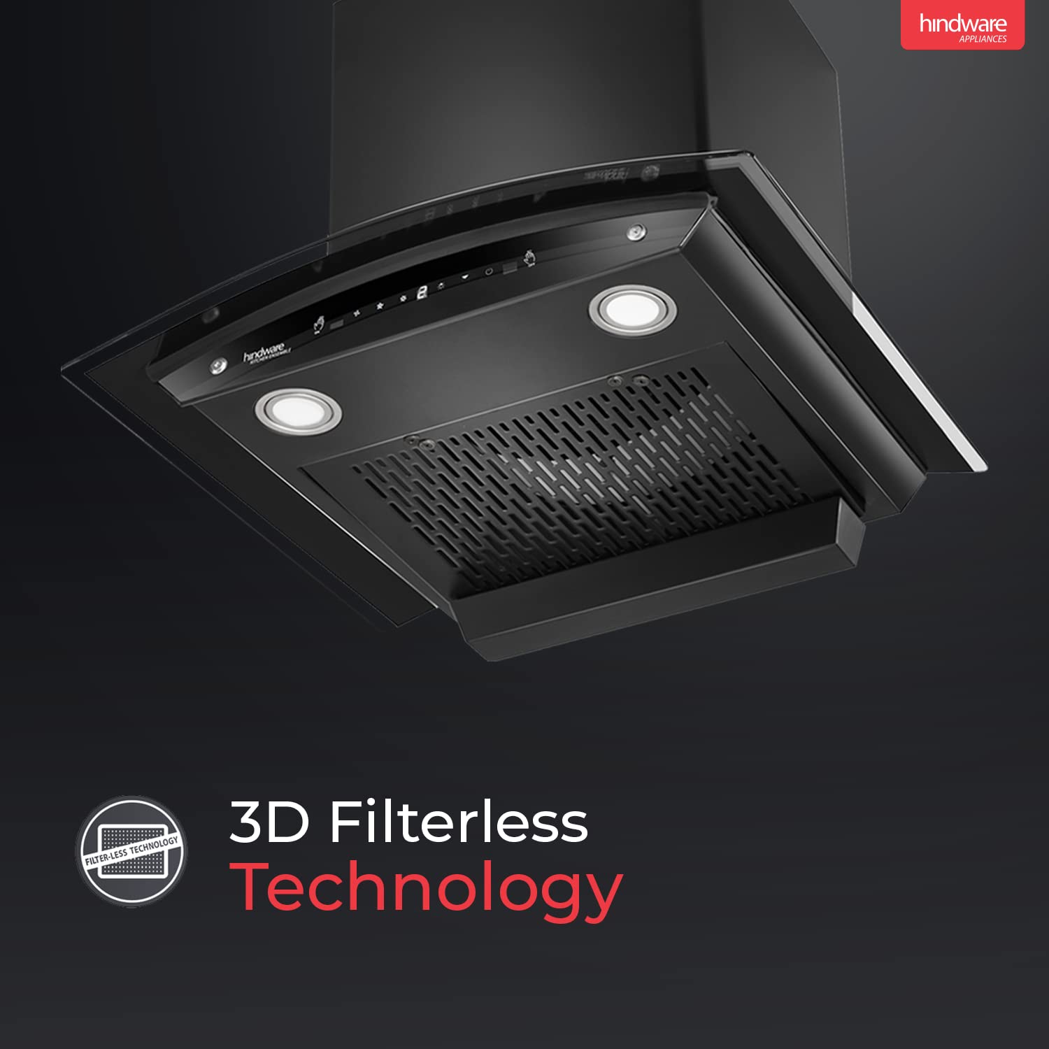 Hindware Smart Appliances Amyra 75 cm, 1200 m³/hr* Stylish Filterless Auto-Clean Wall Mounted Chimney for Kitchen with Motion Sensors, Touch Control and LED Lamps (Black)