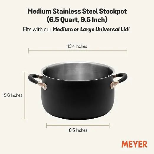 Meyer Accent Series Stainless Steel Stockpot Gas and Induction Base 70614 6.5 Liters Black