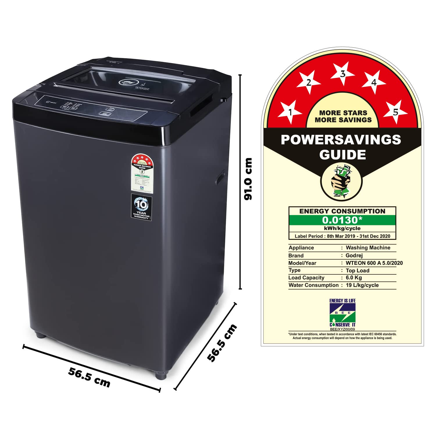 Godrej 6 Kg 5 Star Fully-Automatic Top Loading Washing Machine (WTEON 600 5.0 A GPGR, Graphite Grey)