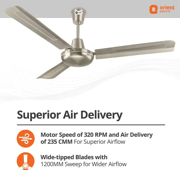 Orient Electric 1200mm Quasar Electroplated Decorative Ceiling Fan Pewter Finish