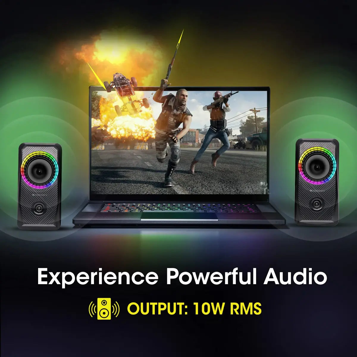 ZEBRONICS Zeb-Warrior 4, 2.0 Speaker for PC, Laptops, Desktop with 5 RGB Light Modes, USB Powered, AUX Input, 10 watts, Volume Control Pod