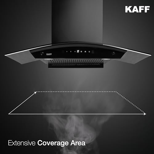 KAFF K-Series KEC 90A Curved Glass Filterless Auto Clean Kitchen Chimney, 90 CM, 1450 m3/hr Suction Capacity with Touch & Motion Sensor, 2 Years Comprehensive Warranty and Lifetime on Motor*