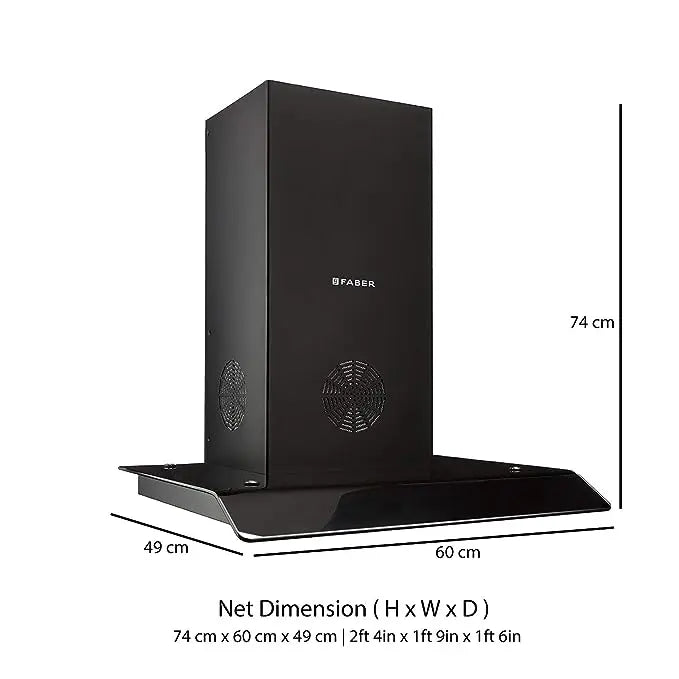 Faber 60cm 3 Way Silent Suction Chimney, 1150 m3/hr (HOOD ARCO 3D PLUS T2S2 BK LTW 60, 2 Triple Layer Baffle Filters, Black)