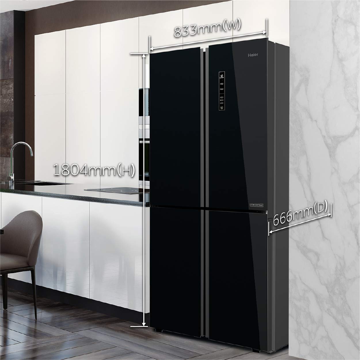 Haier 531 L Inverter Frost-Free Side-by-Side Refrigerator (HRB-550KG, Black,Convertible)