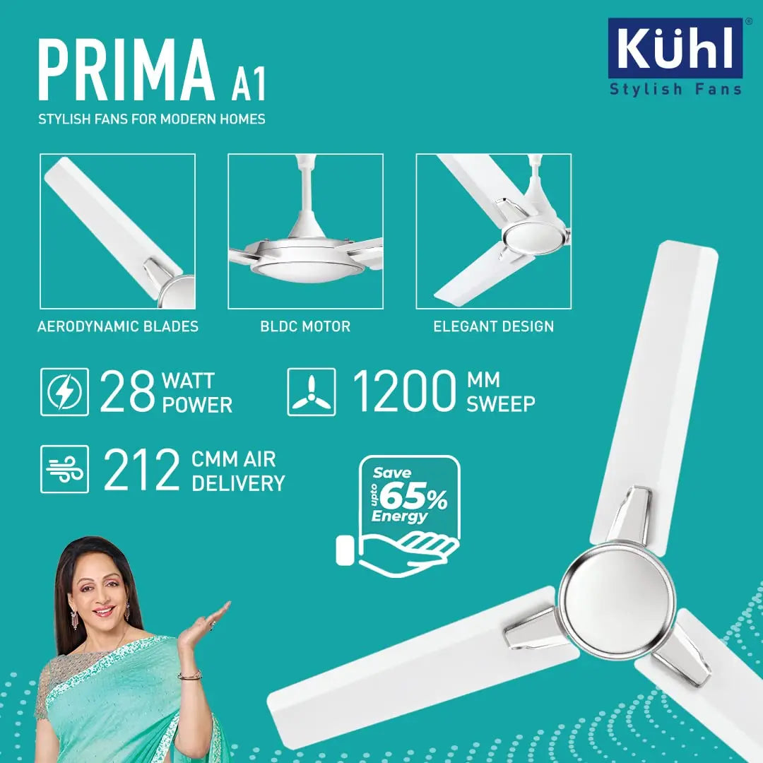 KUHL Prima A1 Stylish BLDC Fan Aerodynamic Blades White