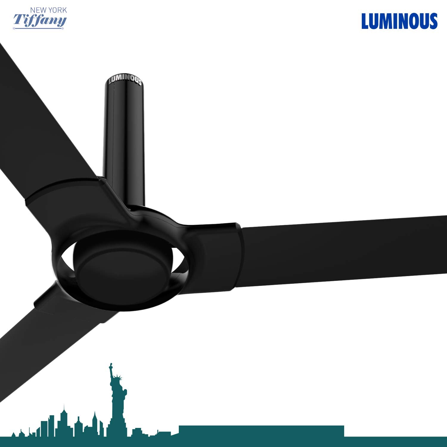 Luminous New York Tiffany 3 Blade Ceiling Fan with Remote Control and BLDC Motor, 1200mm - Midnight Black