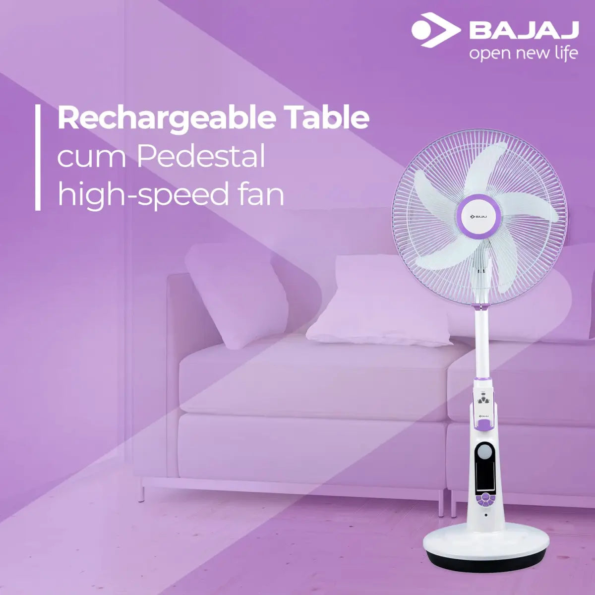 Bajaj Nuvo 400 mm Plum Purple Table Cum Pedestal Fan with BLDC Motor and Remote Control Operation, Regular