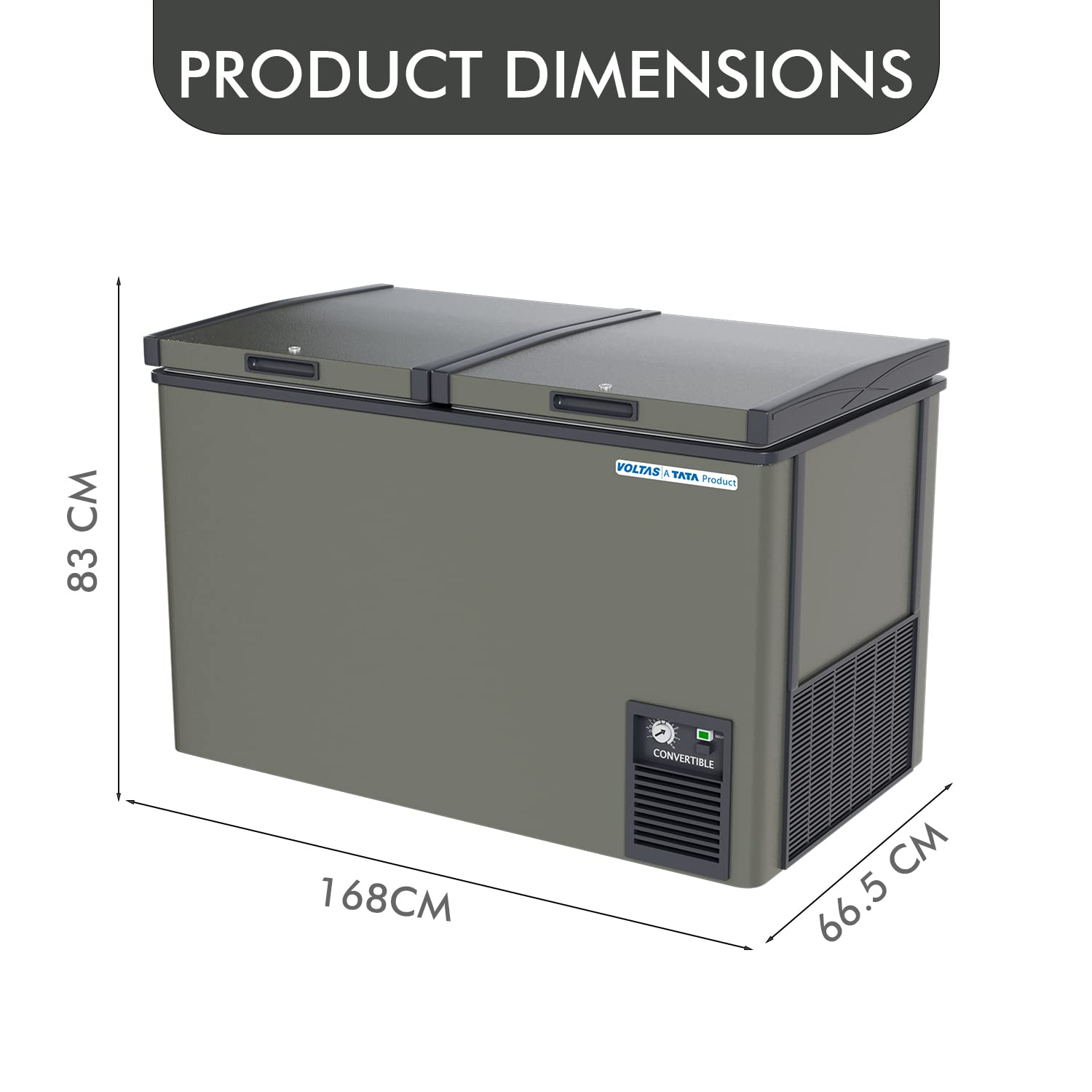 Voltas CF HT 500 DD P Double Door Deep Freezer cum chiller, 500 Liters, Convertible, GREY LATEST