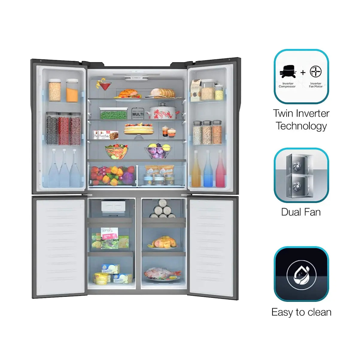 Haier 712 L Inverter Frost-Free Side-by-Side Refrigerator with Twin Inverter Technology (HRB-738BG, Black Glass)