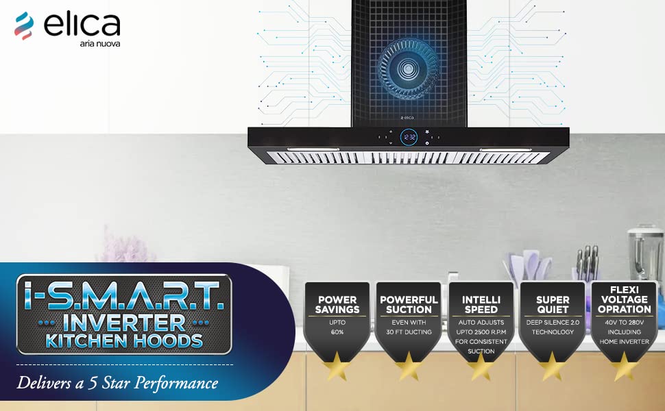 Elica iSMART 5 STAR Performance 60 cm Chimney with Inverter Technology and LTW (iSMART SPOT H6 BF LTW 60 NERO)