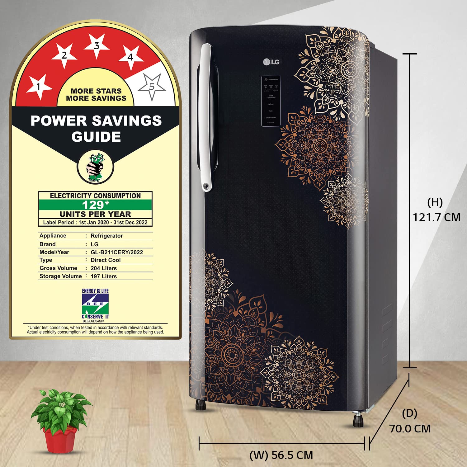 LG 204 L 4 Star Direct-Cool Inverter Single Door Refrigerator (??GL-B211CERY, Ebony Regal, Smart Connect, 2022 Model)