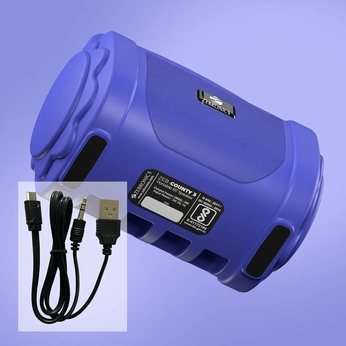 Zebronics Zeb-County 3 Portable Wireless Speaker Supporting Bluetooth v5.0, FM Radio, Call Function, Built-in Rechargeable Battery, USB/Micro SD Card Slot, 3.5mm AUX Input, TWS (Blue)