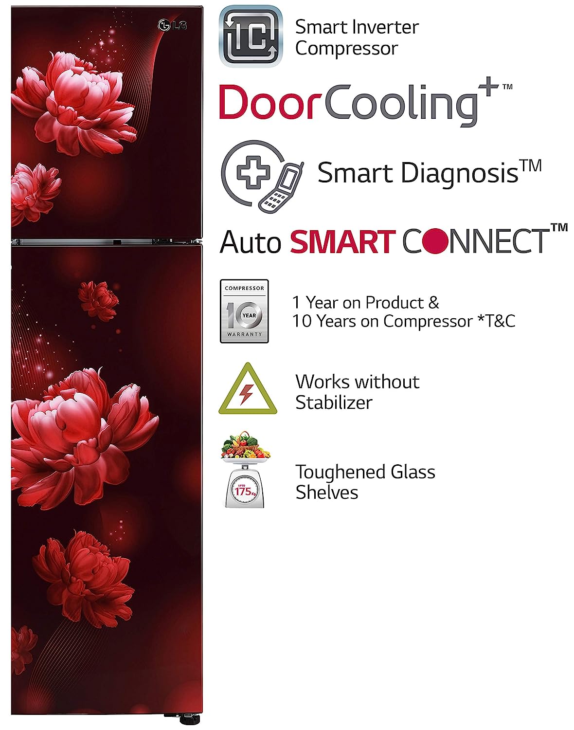 LG 260 L 2 Star Frost Free Inverter Double Door Refrigerator (GL-T292RSCY, Scarlet Charm, Convertible)