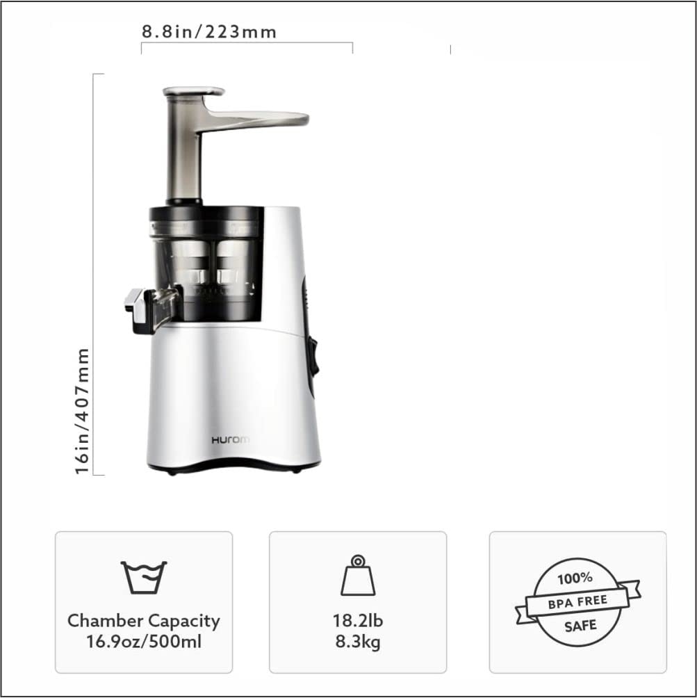 Hurom H-AA Slow Cold Press Juicer Slow Squeeze Alpha Technology All-in-One Juicer make Juice, smoothies, nut milk, sorbet. Easy to Clean Slow Juicer Made in Korea Matte Silver