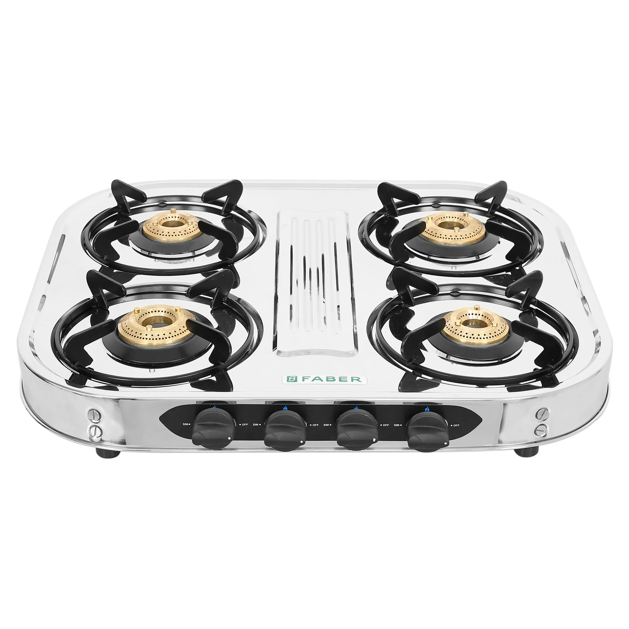 Faber high efficiency 4 Brass Burner gas stove|| Stainless Steel|| ISI Certified gas stove, Manual Ignition, (COOKTOP CRYSTAL 4BB SS) 2 year comprehensive warranty