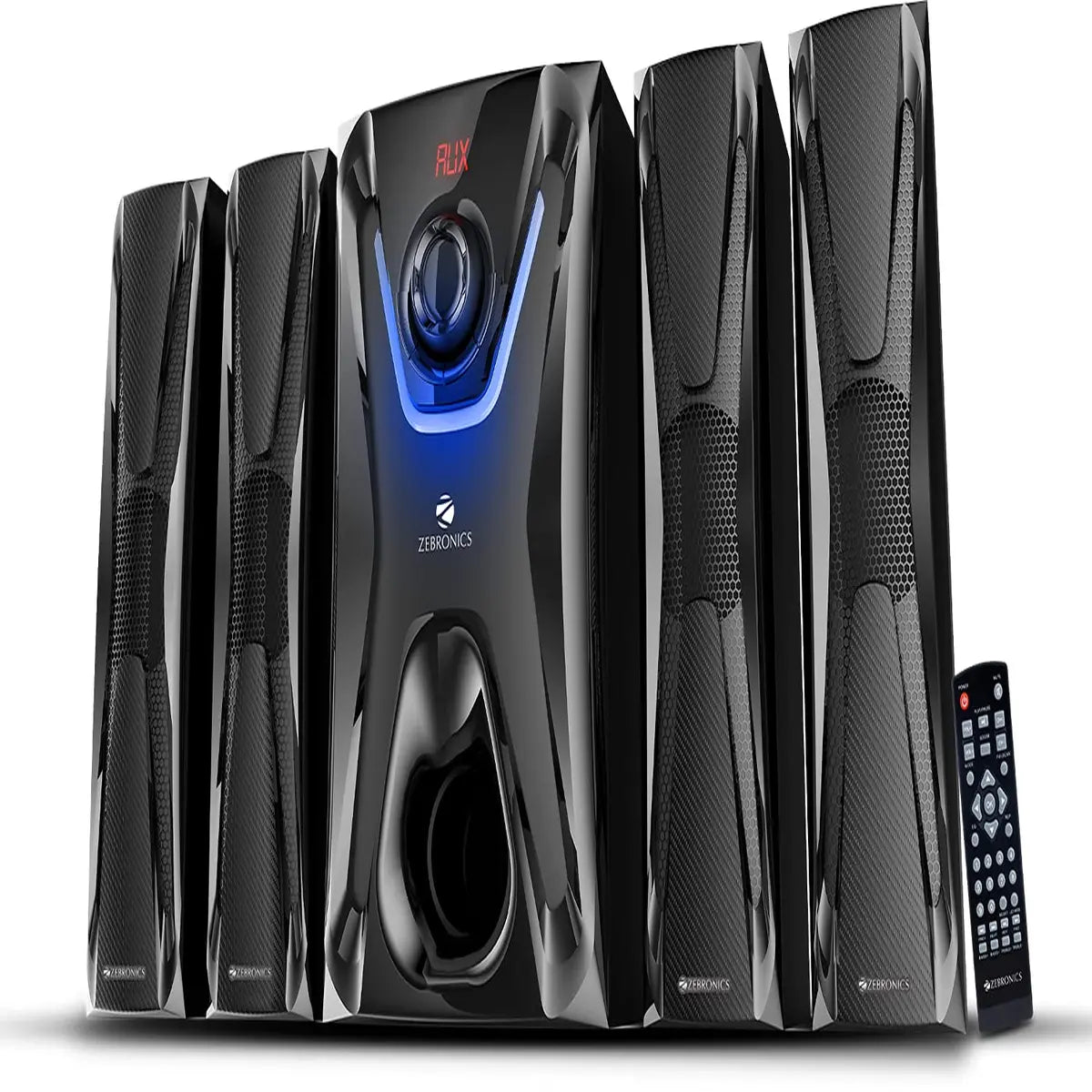 Zebronics Zeb-Sonata 4.1 Channel Home Theater Speaker with Subwoofer Supporting Bluetooth 5.0/USB Slot/AUX/Built in FM Radio, Remote Control, RGB Lights, LED Display