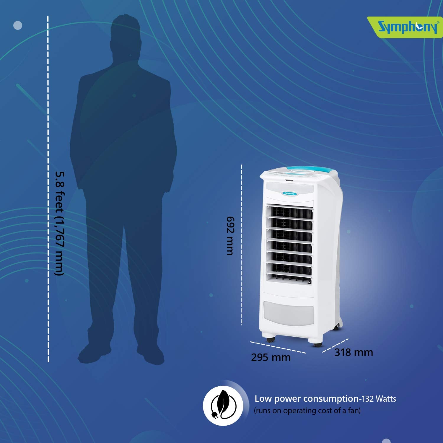 Symphony Silver-i Personal and Kitchen Air Cooler with Remote, Feather Touch Digital Control Panel, Electronic Humidity Control, Multistage Air Purification...
