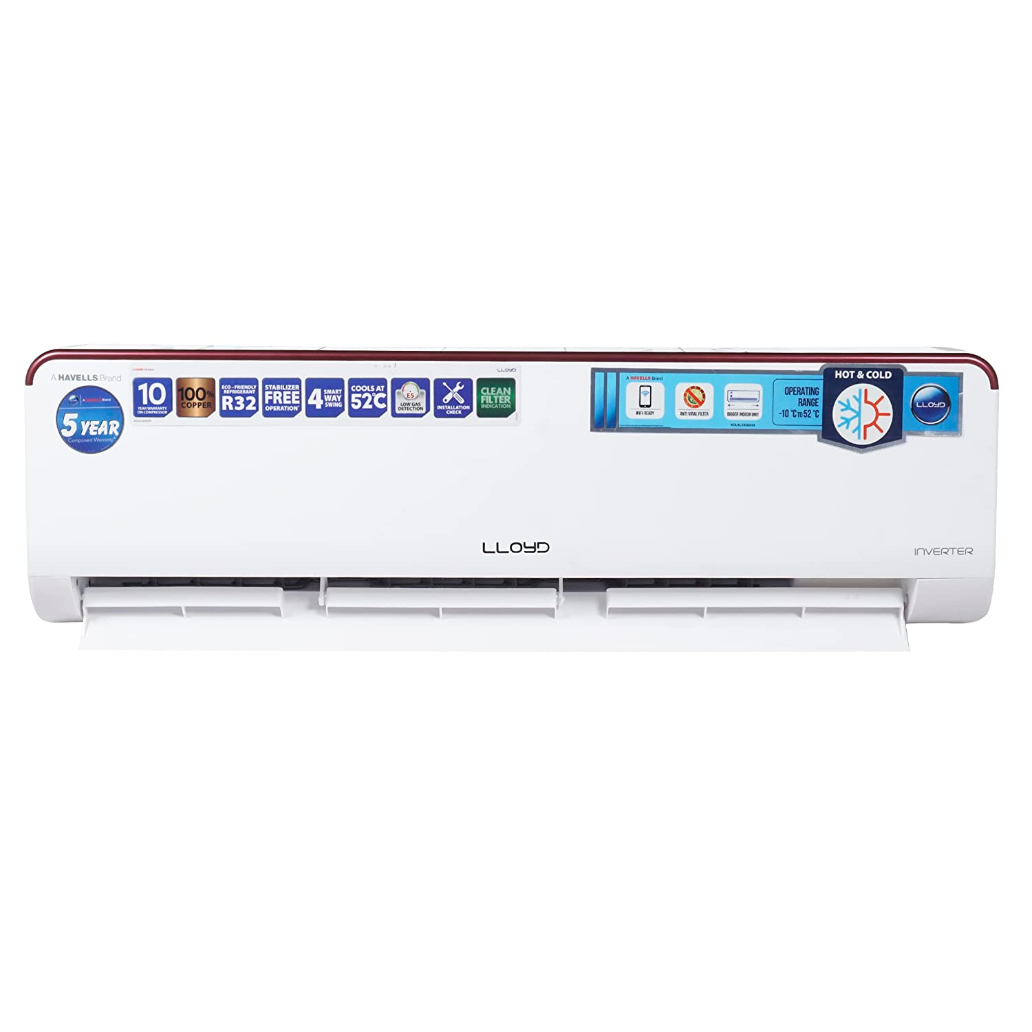 Lloyd 1.5 Ton 3 Star Heavy & Duty Hot & Cold Inverter Split AC (5 in 1 Convertible, Wi-FI Ready, Anti-Viral + PM 2.5 Filter, 2023 Model-GLS18H3FWRHD, White)