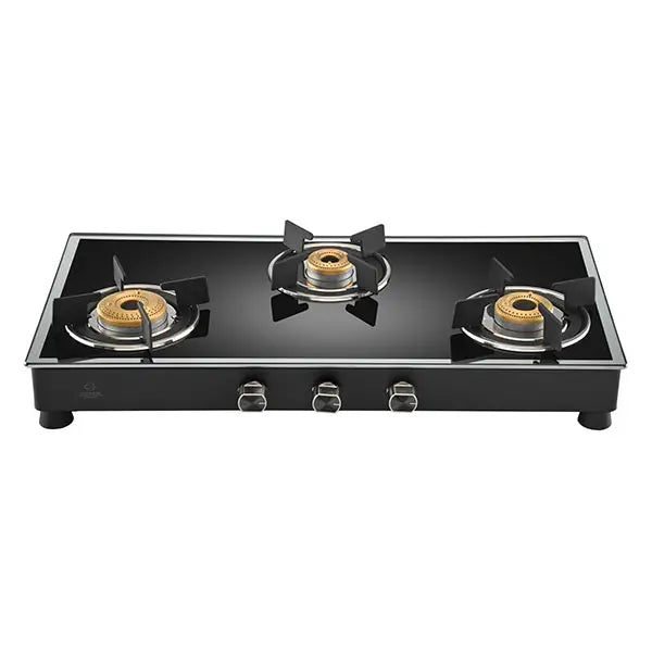 Hindware Gas Stove VEGO 3 Brass Burner Manual Ignition Black