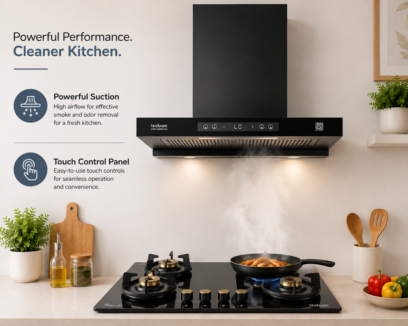 Hindware Darcia BLDC 60 Chimney + Alverio 4 Burner Auto Ignition Cooktop Combo