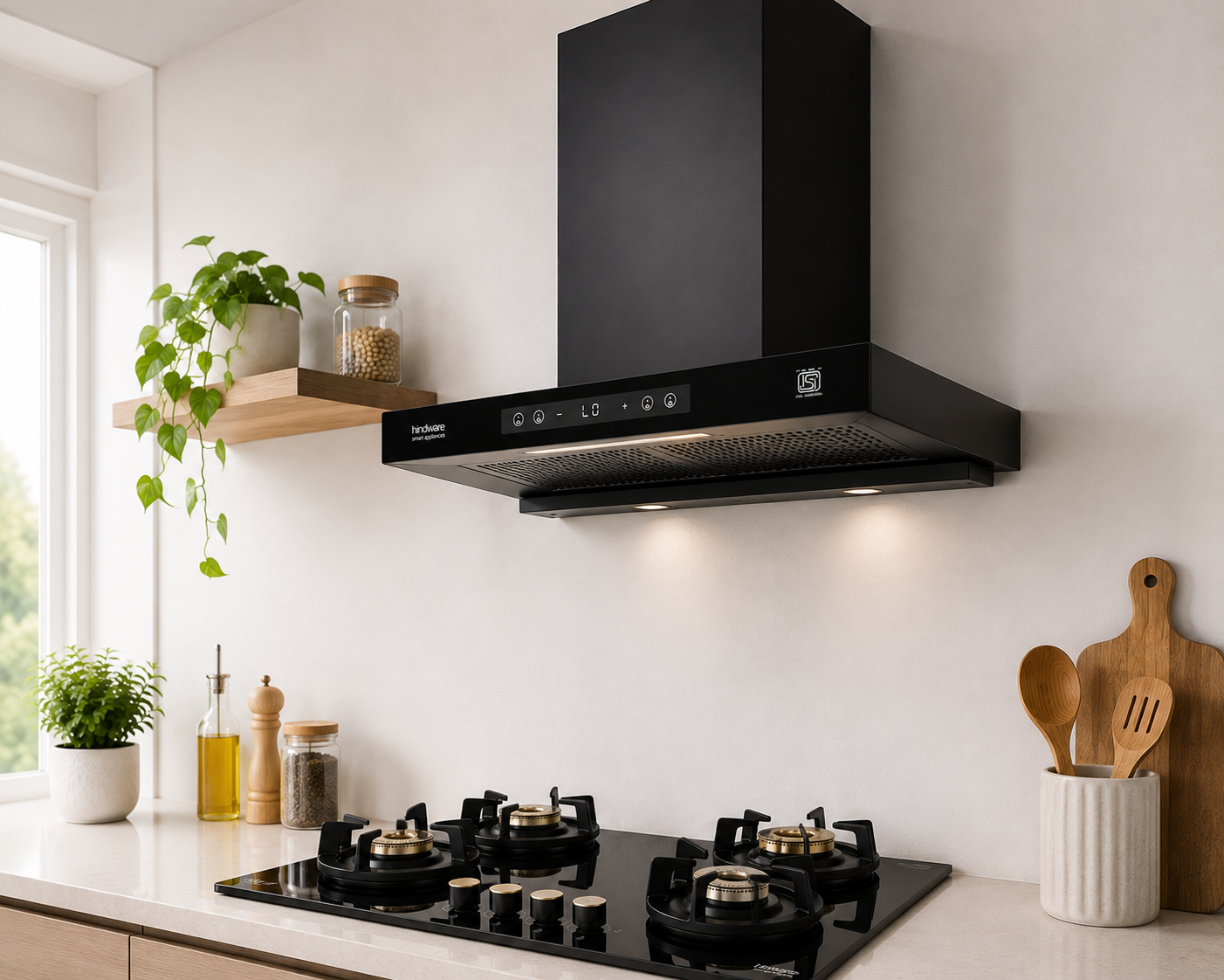 Hindware Darcia BLDC 60 Chimney + Alverio 4 Burner Auto Ignition Cooktop Combo