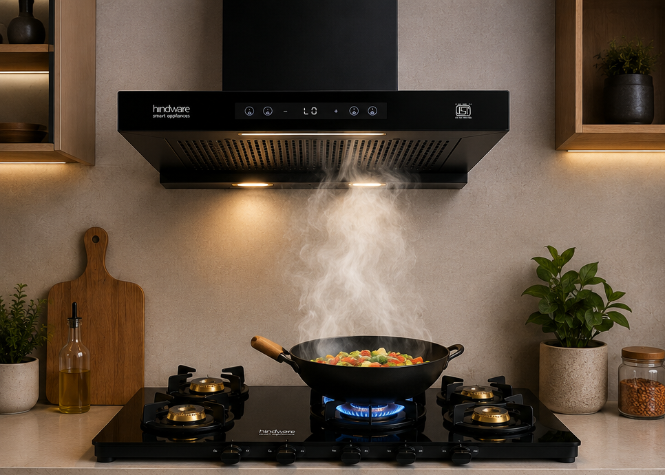 Hindware Darcia BLDC 60 Chimney + Alverio 4 Burner Auto Ignition Cooktop Combo