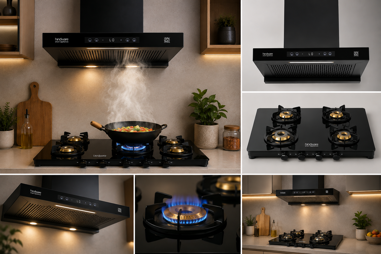 Hindware Darcia BLDC 60 Chimney + Alverio 4 Burner Auto Ignition Cooktop Combo