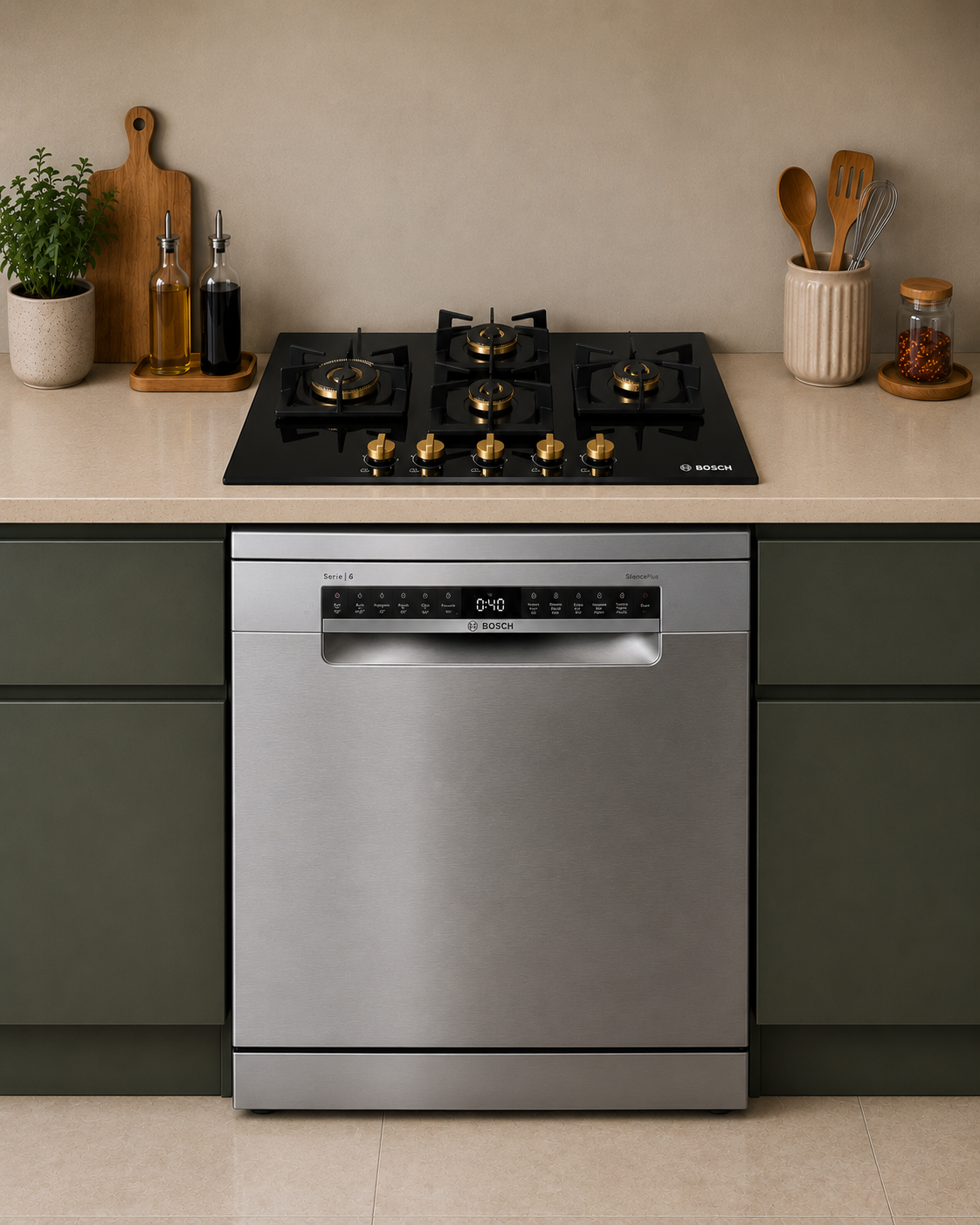 Bosch SMS6HMI00I Dishwasher + PNI7B6G20I 75cm 4 Brass Burner Hob Combo