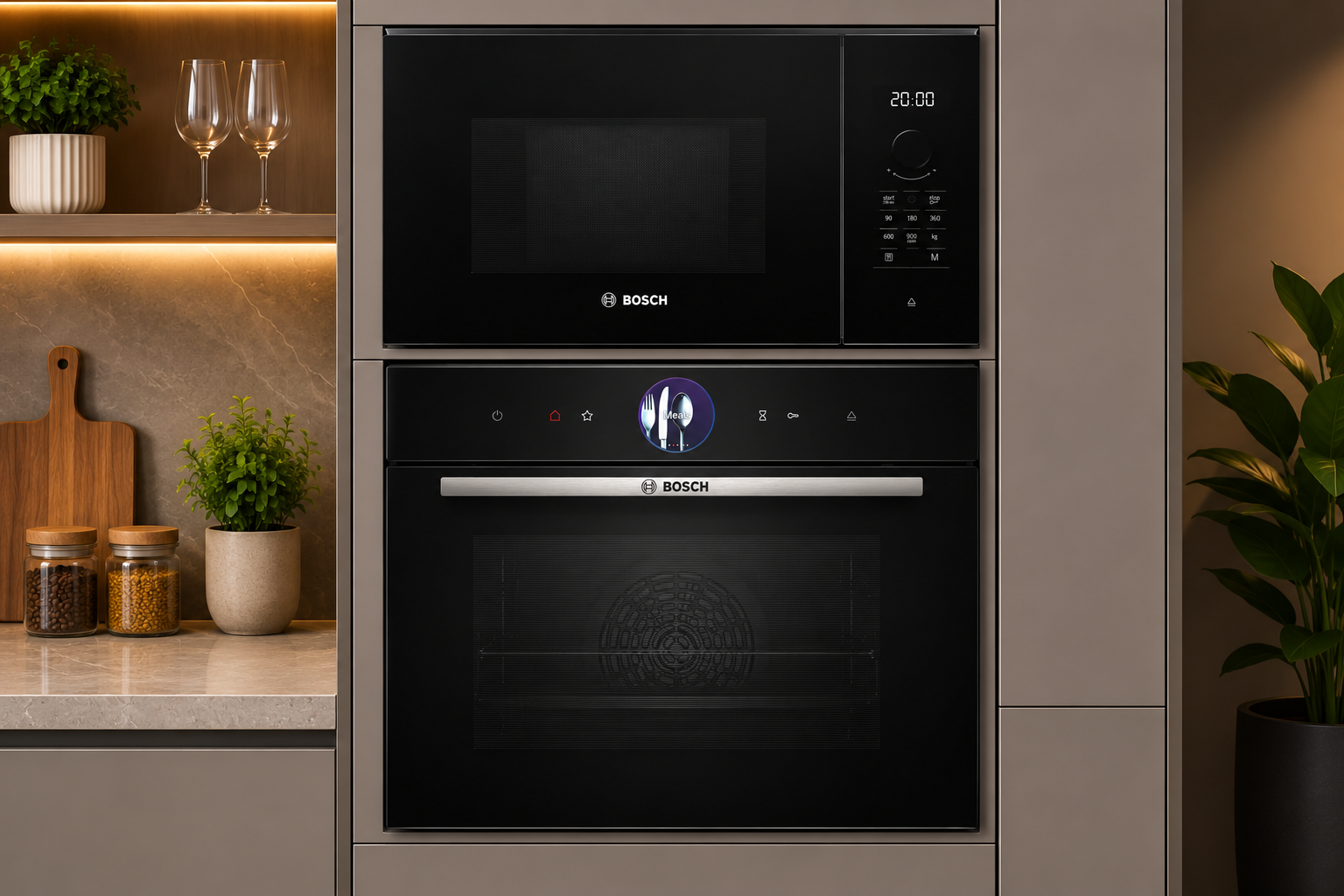 Bosch HSG7361B1 Series 8 Steam Oven + BEL554MB2I Built-in Microwave Combo