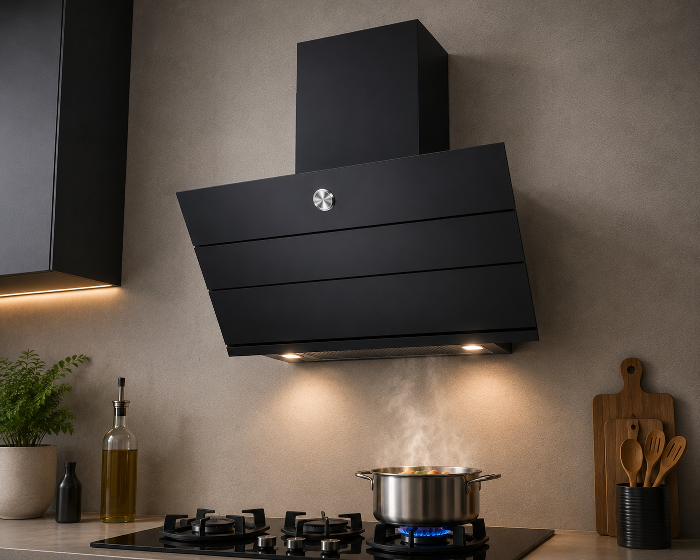 Hafele IVARAA 60cm Filter-Free Wall Mount Chimney – Black Glass