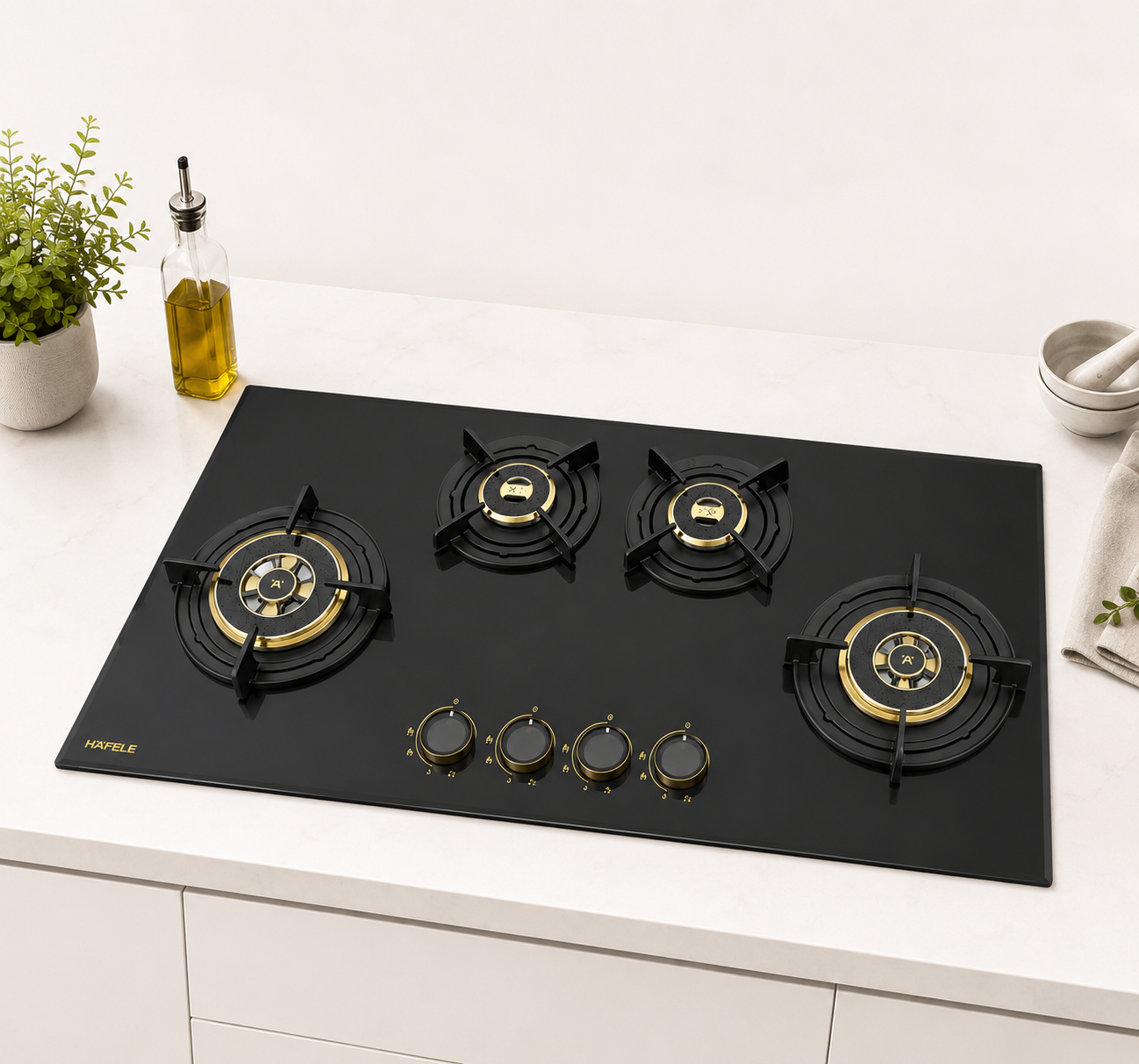 Hafele ALTIUS Plus Matt Glass 390 86cm 3 Burner Built-in Fully Sealed Gas Hob | TruMatt Black Glass