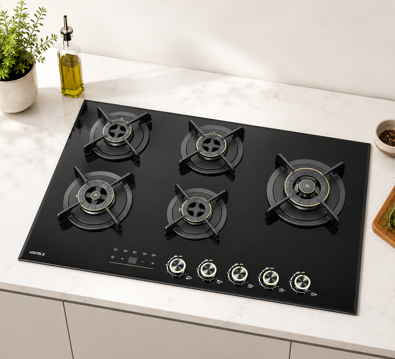 Hafele Cronus Digi-Step 590 90cm 5 Burner Built-in Gas Hob | Full Brass Burners