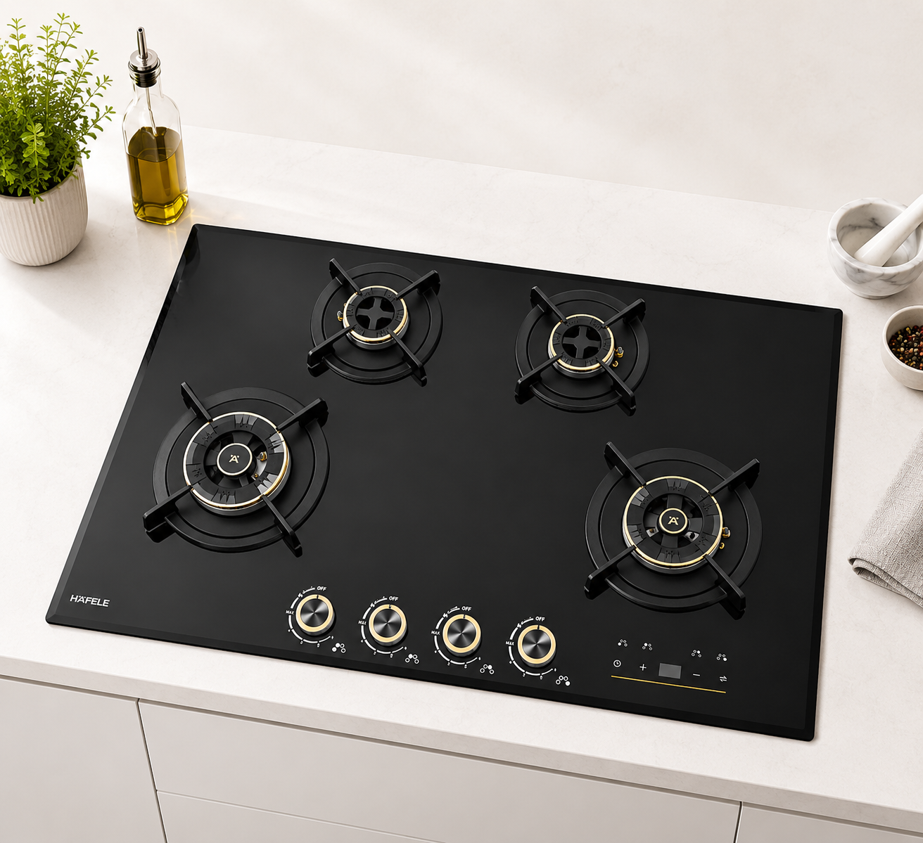 Hafele Cronus Digi-Step 480 80cm 4 Burner Built-in Gas Hob | Full Brass Burners