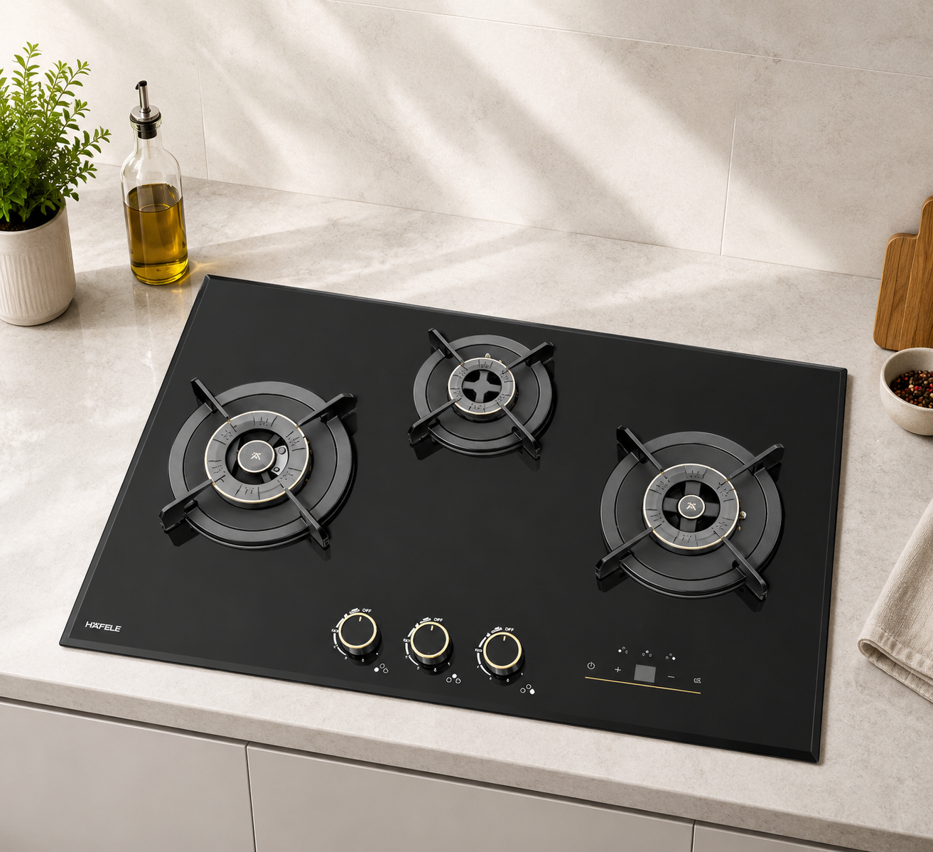 Hafele Cronus Digi-Step 378 78cm 3 Burner Built-in Gas Hob | Full Brass Burners