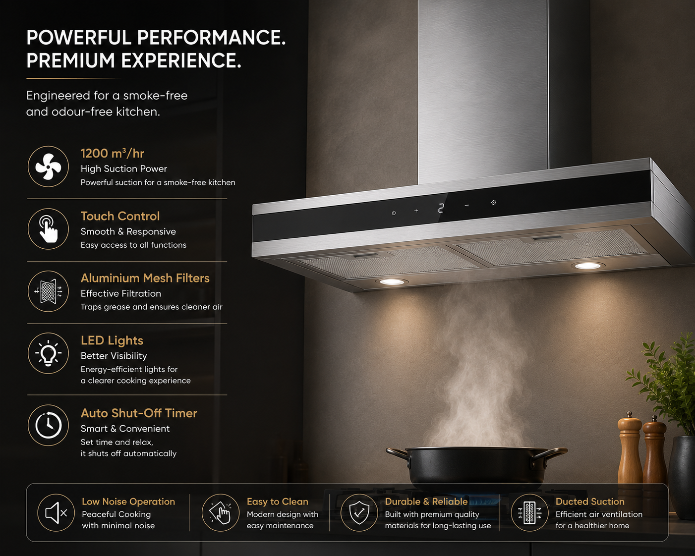 Hafele ABENS 60 60cm T-Shape Wall Mounted Kitchen Chimney | Black Glass