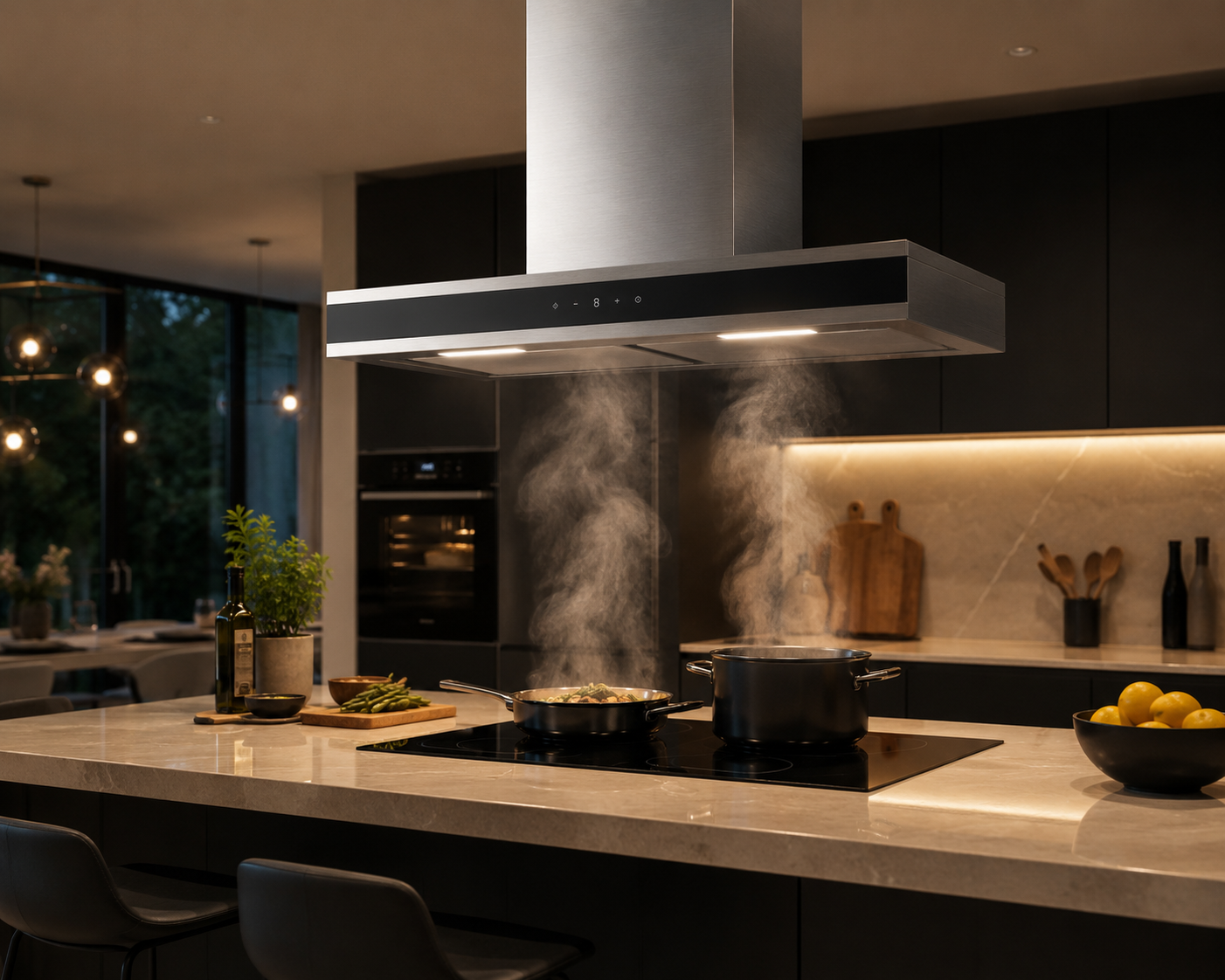 Hafele VETRA 90 90cm T-Shape Wall Mounted Kitchen Chimney | Black Glass & Black Steel