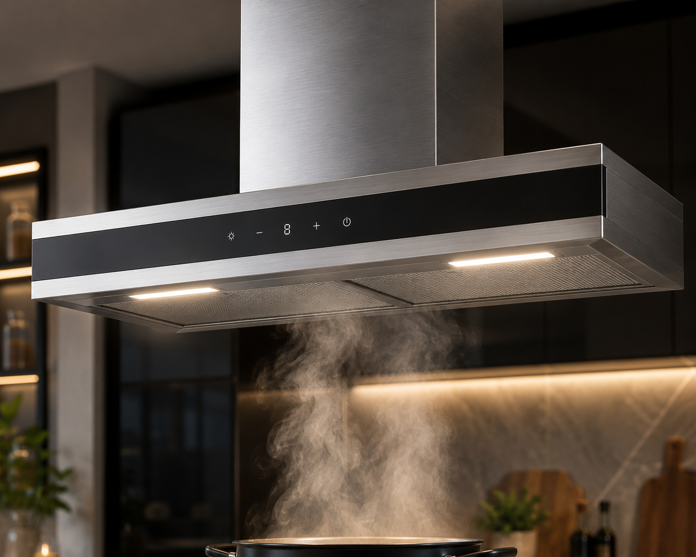 Hafele VETRA 90 90cm T-Shape Wall Mounted Kitchen Chimney | Black Glass & Black Steel