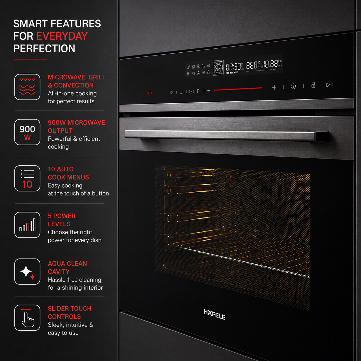 Hafele Diamond 50 MWO 50L Built-in Combi Microwave Oven | Grill & Convection