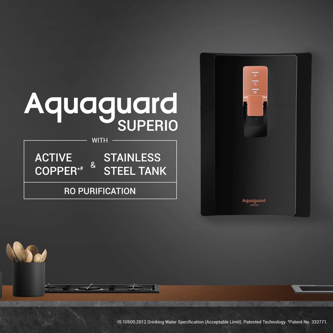 Aquaguard Superio Stainless Steel Tank, Active Copper Tech RO Water Purifier | Suitable for Tanker, Borewell & Municipal Water