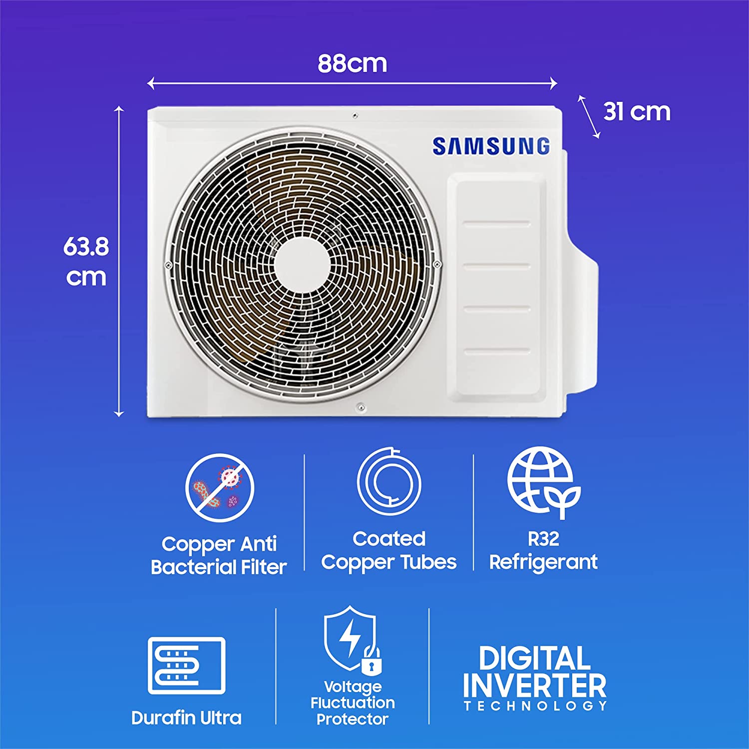 Samsung 1.5 Ton 5 Star Wi-fi Enabled Inverter Split AC Copper AR18CYNANWK White)