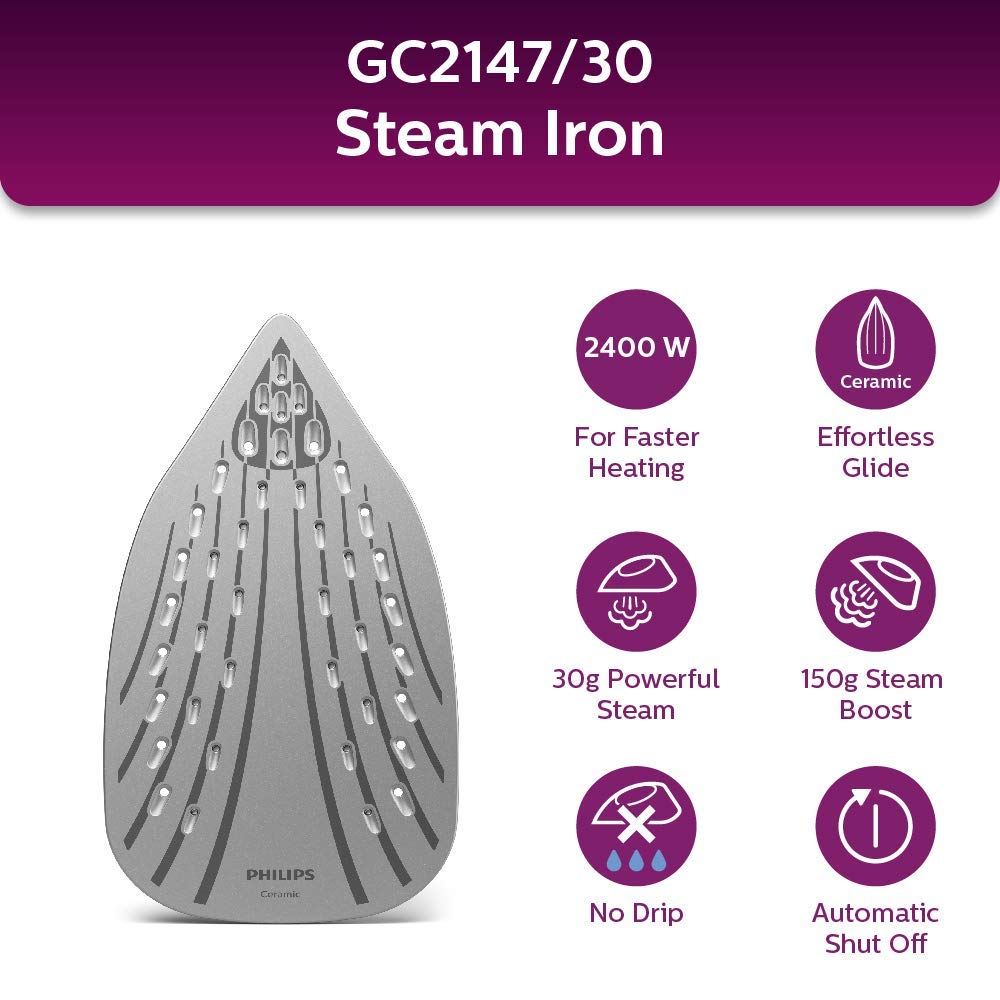 Philips EasySpeed Plus Steam Iron 2400W Purple - GC2147/30
